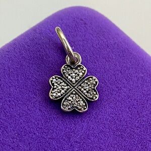 💛 Pandora Sterling Silver Four-Leaf Clover Lucky In Love Pendant | Pave Crystal